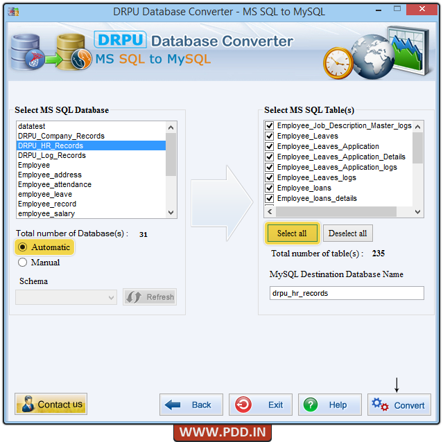 MS SQL to MySQL Database Converter