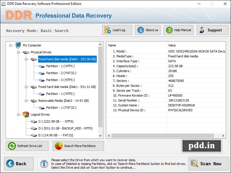 Screenshot of Windows recovery software 3.0.1.5