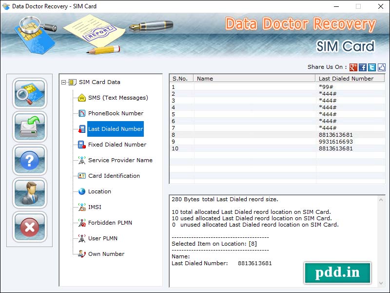 Screenshot of Sim Card SMS Restore