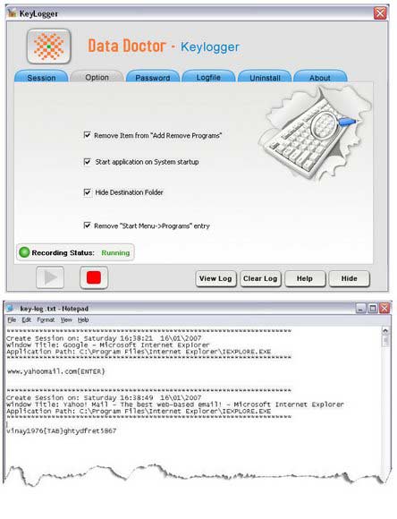 Screenshot of Keyboard Logging Software