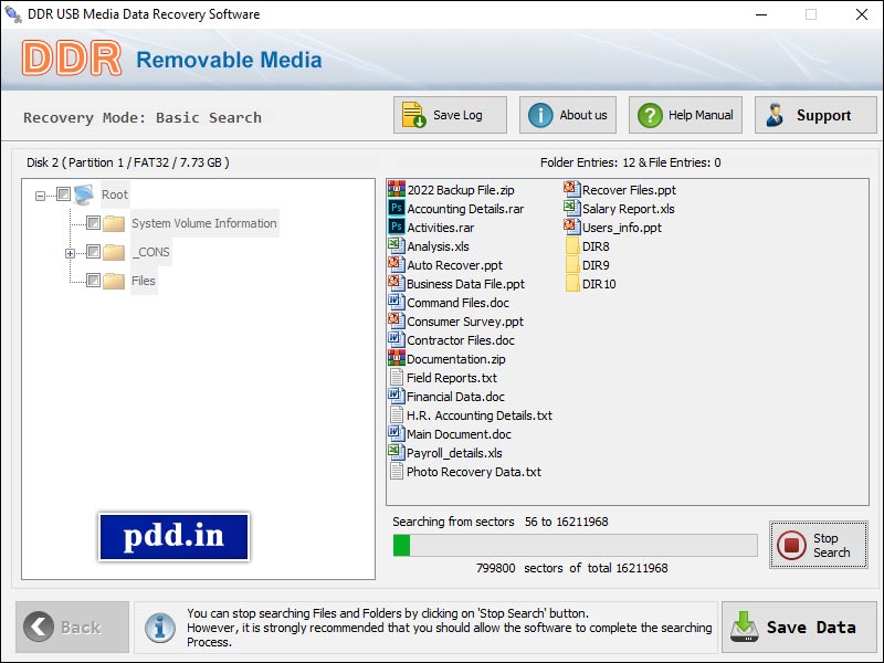 Screenshot of Removable Media Data Salvage Software
