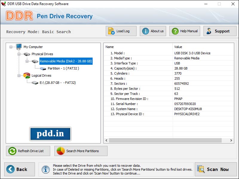 Screenshot of USB Thumb Drive Recovery