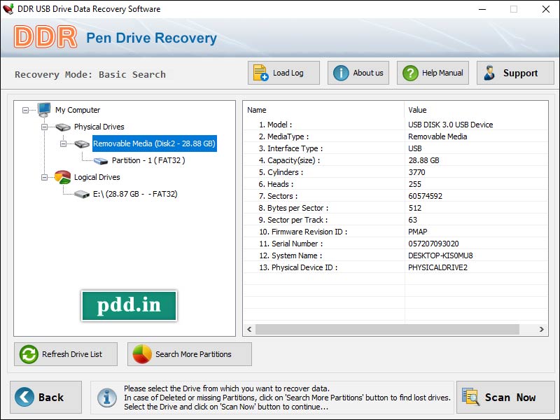 Screenshot of USB Drive Data Restore