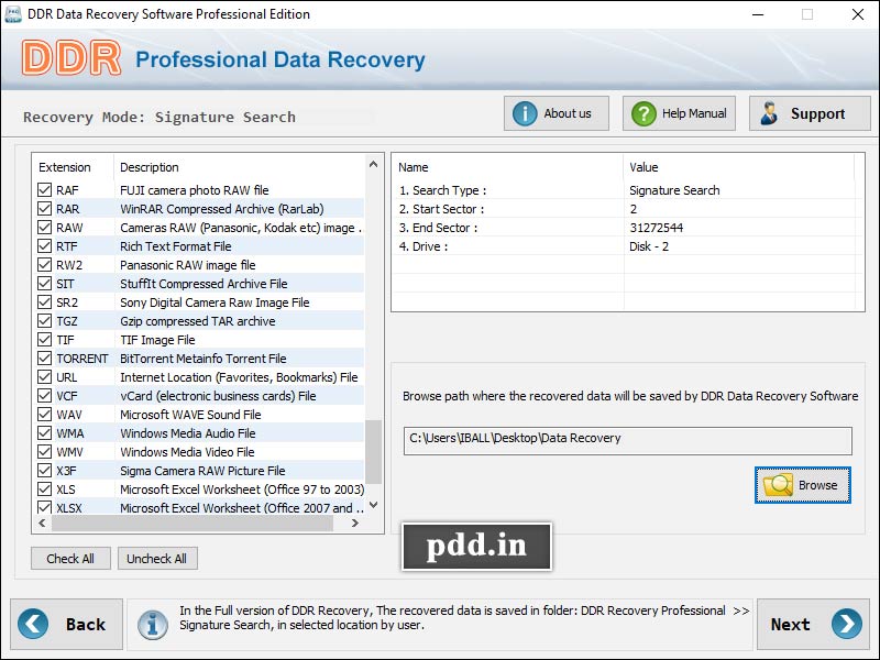 Screenshot of Data Restore