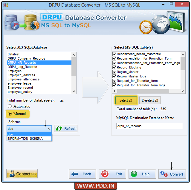 MS SQL to MySQL Database Converter