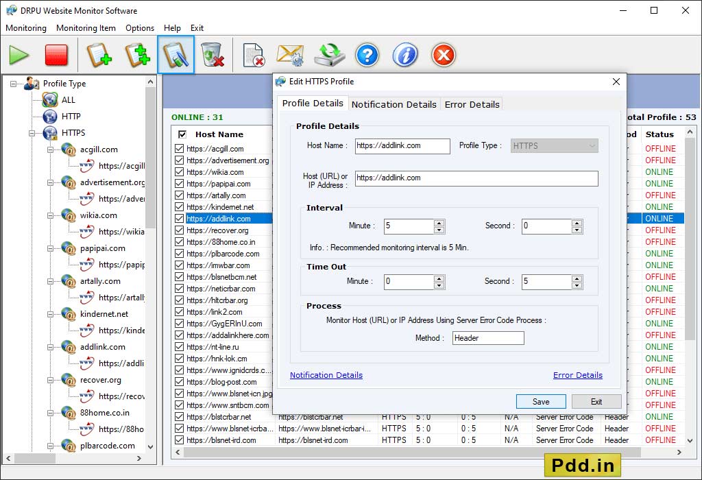 Website Monitoring Utility Screenshots